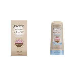 Jergens Natural Glow Self Tanner Face Moisturizer & Natural Glow In Shower Lotion, Self Tanner for Medium to Deep Skin Tone
