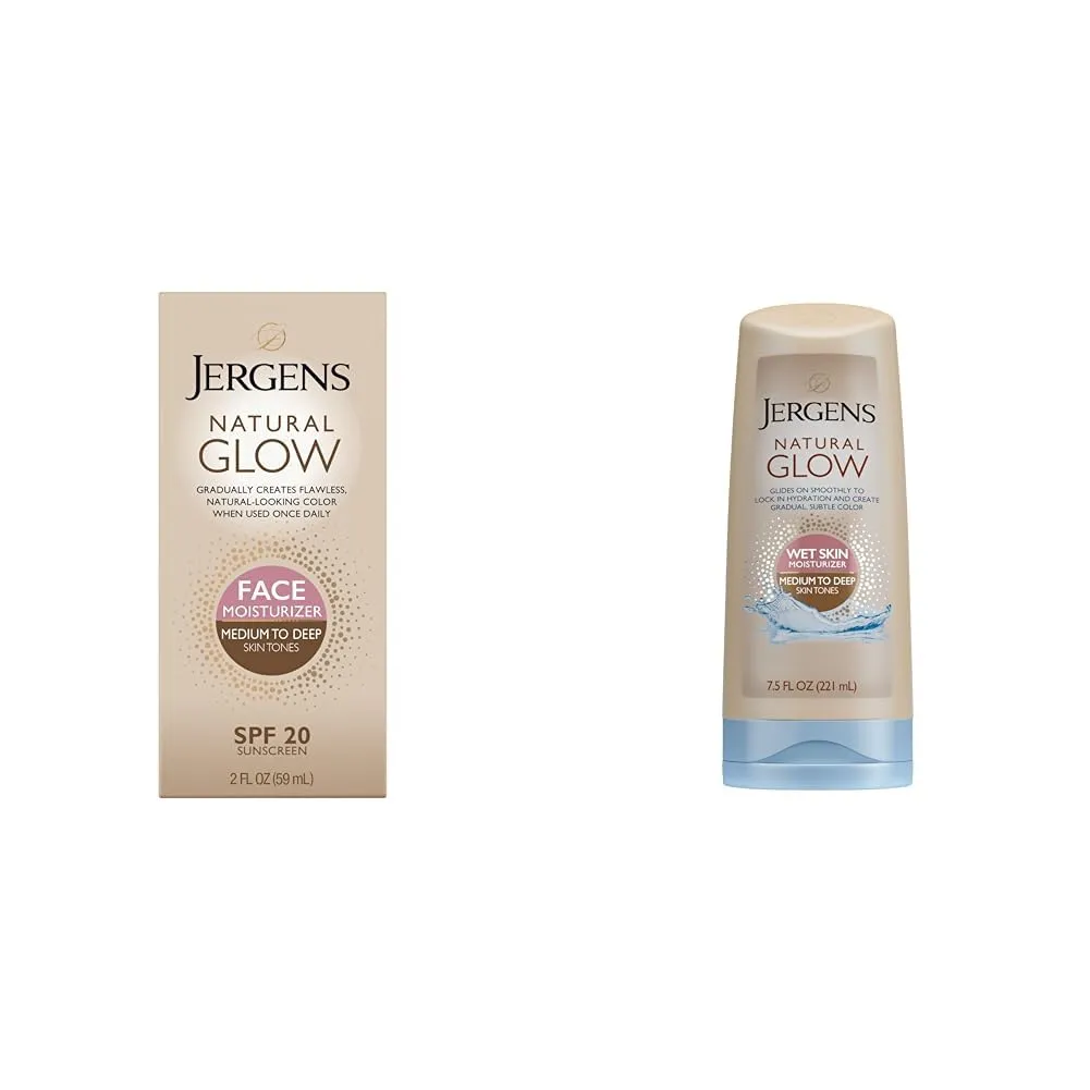Jergens Natural Glow Self Tanner Face Moisturizer & Natural Glow In Shower Lotion, Self Tanner for Medium to Deep Skin Tone