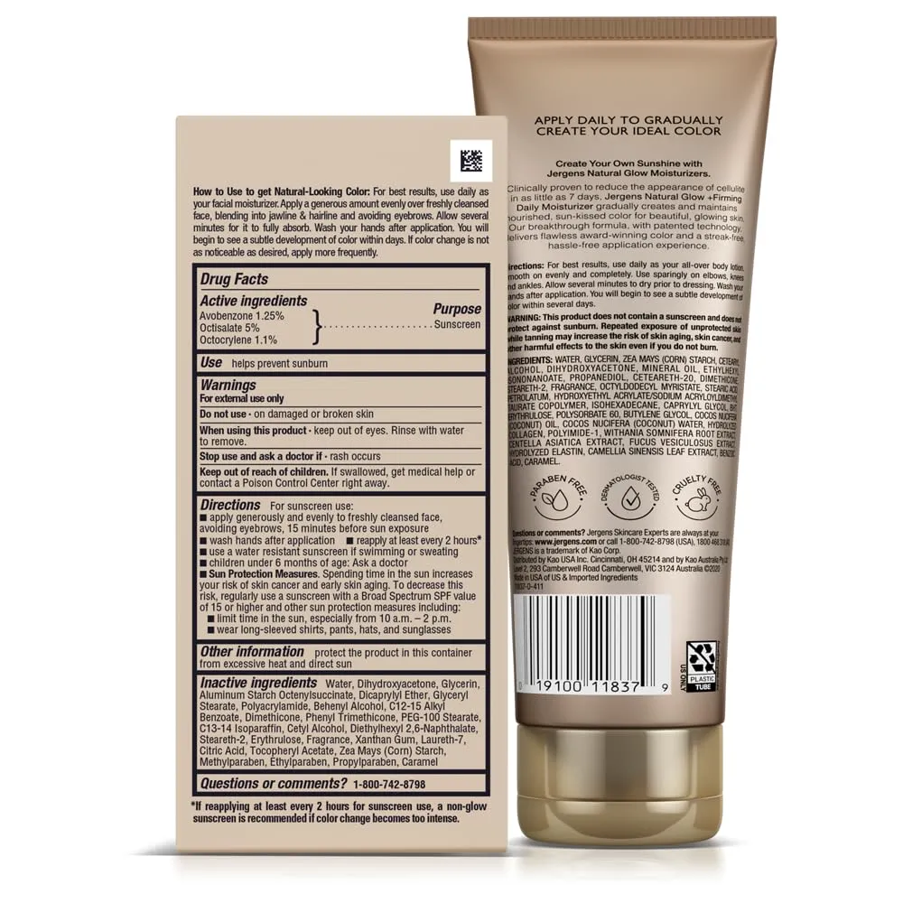 Jergens Natural Gradual Glow Bundle Pack: Daily Moisturizer  Firming 7.5fl oz and SPF20 Face Moisturizer 2fl oz, Fair to Medium
