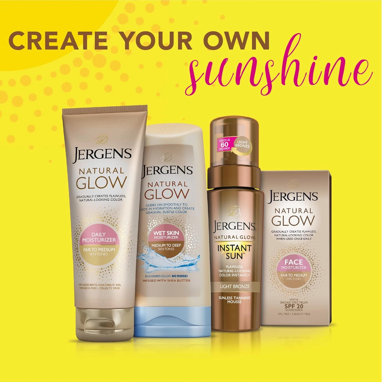 Jergens Natural Glow Face Self Tanner Lotion SPF 20, Sunless Tanning, Fair to Medium Skin Tone, Daily Facial Sunscreen, Oil-Free, Broad Spectrum UVA and UVB Protection, 2 Oz, Pack of 2