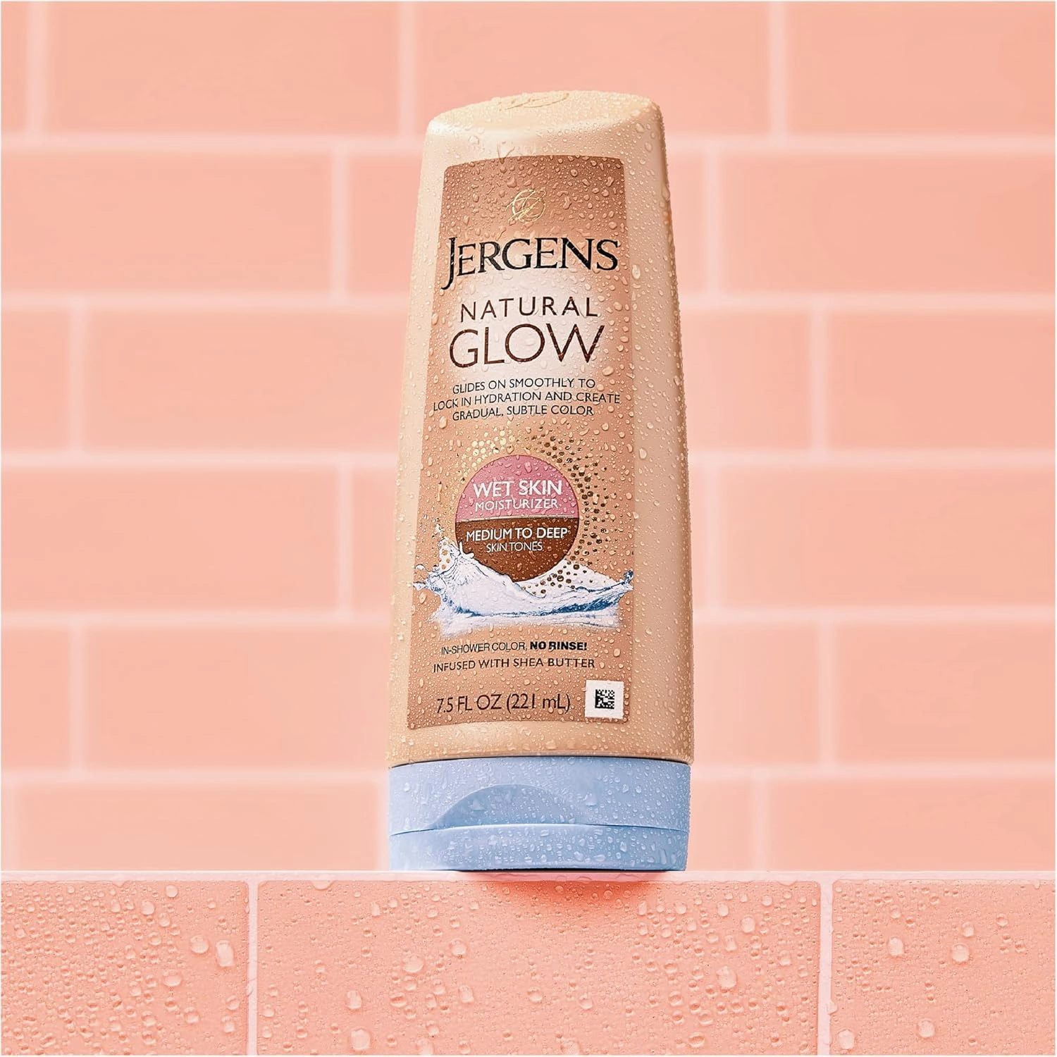 Jergens Natural Glow In Shower Lotion, Self Tanner for Medium to Deep Skin Tone, Sunless Tanning Wet Skin Lotion for Gradual, Flawless Color, 7.5 Ounce, Pack of 2