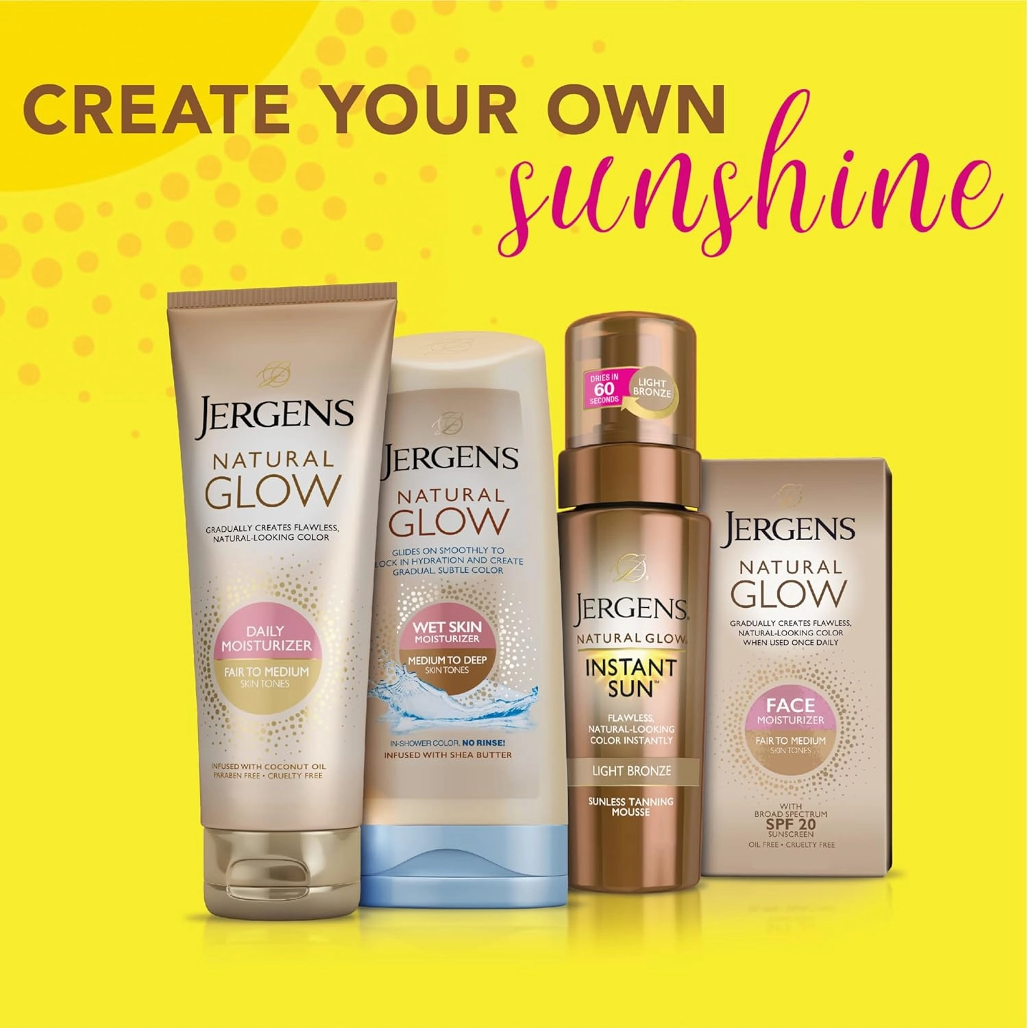 Jergens Natural Glow In Shower Lotion, Self Tanner for Medium to Deep Skin Tone, Sunless Tanning Wet Skin Lotion for Gradual, Flawless Color, 7.5 Ounce, Pack of 2