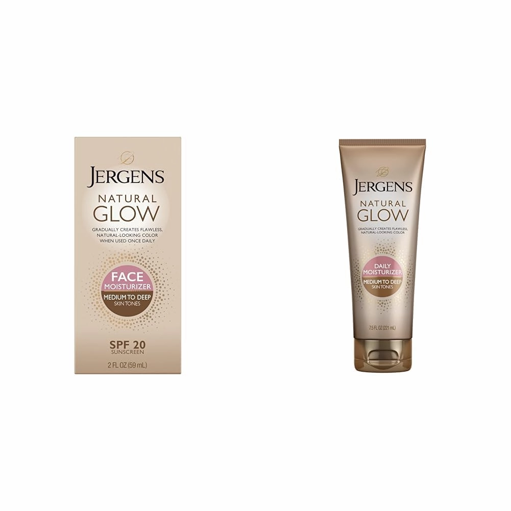 Jergens Natural Glow Self Tanner Face Moisturizer, SPF 20 Facial Sunscreen & Natural Glow Self Tanner Lotion, Daily Sunless Fake Tanning, Medium to Deep Skin Tone
