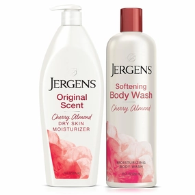 Jergens Original Scent Cherry Almond Bundle: Cherry Almond Dry Skin Moisturizer 21 oz, and Softening Body Wash 22oz