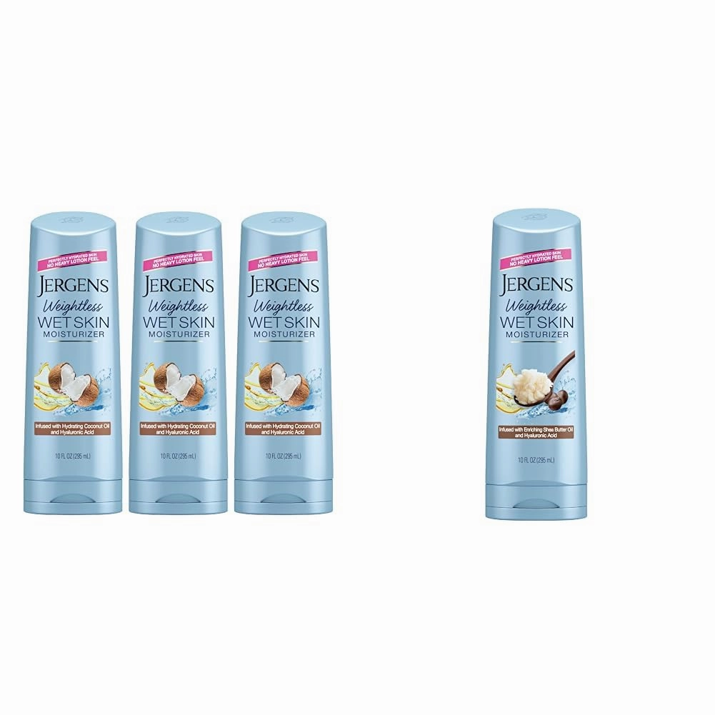 Jergens Wet Skin Body Moisturizer With Coconut Oil, In Shower Lotion For Dry Skin 10 Fl Oz & Wet Skin Body Moisturizer with Shea Butter Oil, Pure Shea Butter In Shower Lotion
