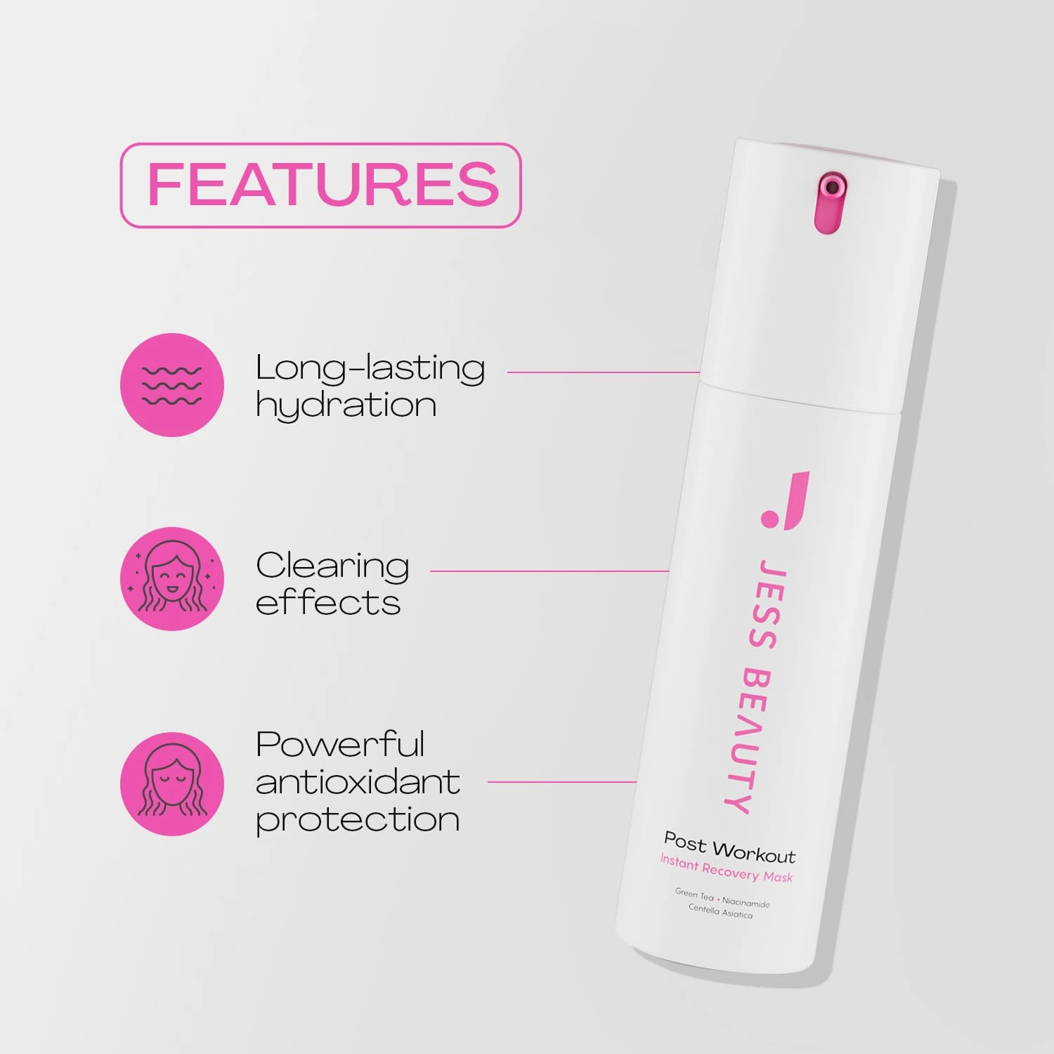 JESS BEAUTY | Face Moisturizer Gel Mask Post Workout with Niacinamide & Centella Asiatica | Skin Care Revitalizing 1.7 fl oz