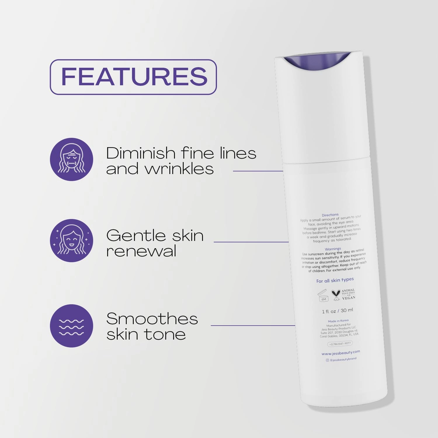 JESS BEAUTY | Skin Care Retinol Cream Centella Asiatica & Hyaluronic Acid | Retinol Night Face Cream Moisturizer 1 fl. oz (Age Rewind)