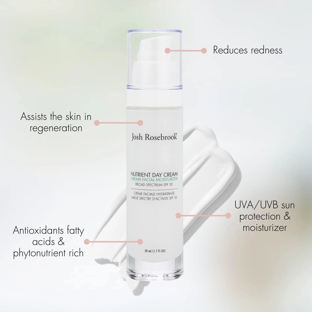 Josh Rosebrook Nutrient Day Cream - Regenerating Facial Moisturizer, High Protection Broad Spectrum Sunscreen SPF 30, Reef Safe - 50mL - 1.7 Oz