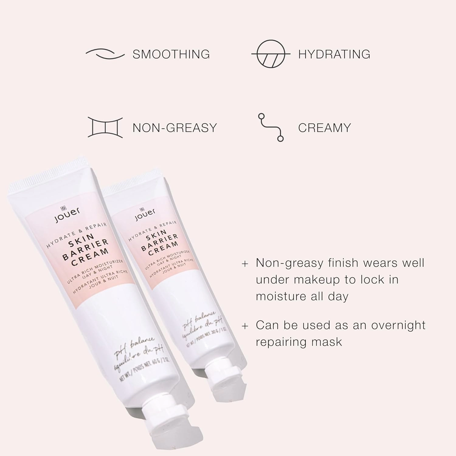 Jouer Skin Barrier Cream - Skin Barrier Repair Moisturizer - Hydrating Hyaluronic Acid DD Cream - Wrinkle Cream - Anti Aging Night Face Cream with Alpha Lipoic Acid and Coq10-1 oz