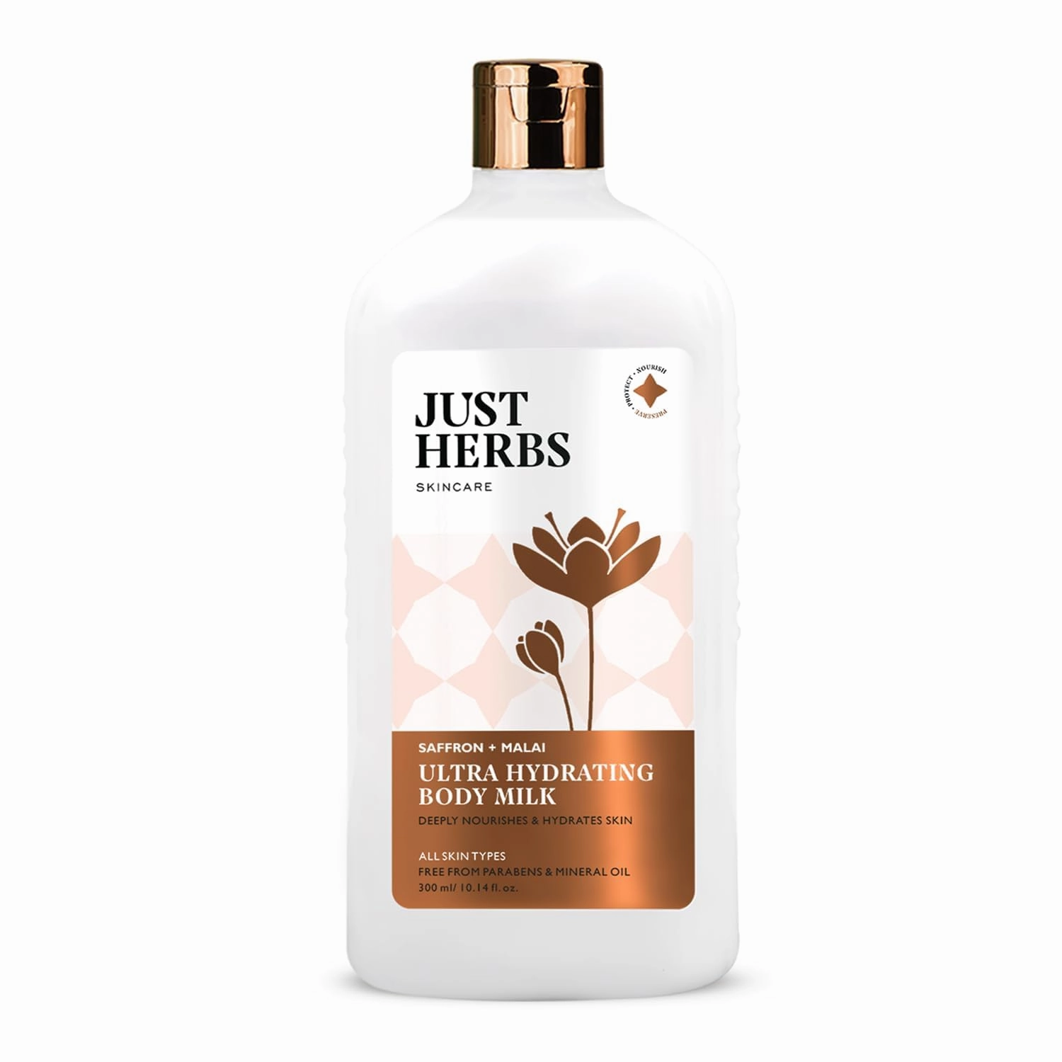 Just, Herbs Saffron, Malai Nourishing Body Milk Moisturizer for unisex, Hydrating Body Lotion for Dull, Tired & Dry Skin, Suits All Skin Types, 300 ml