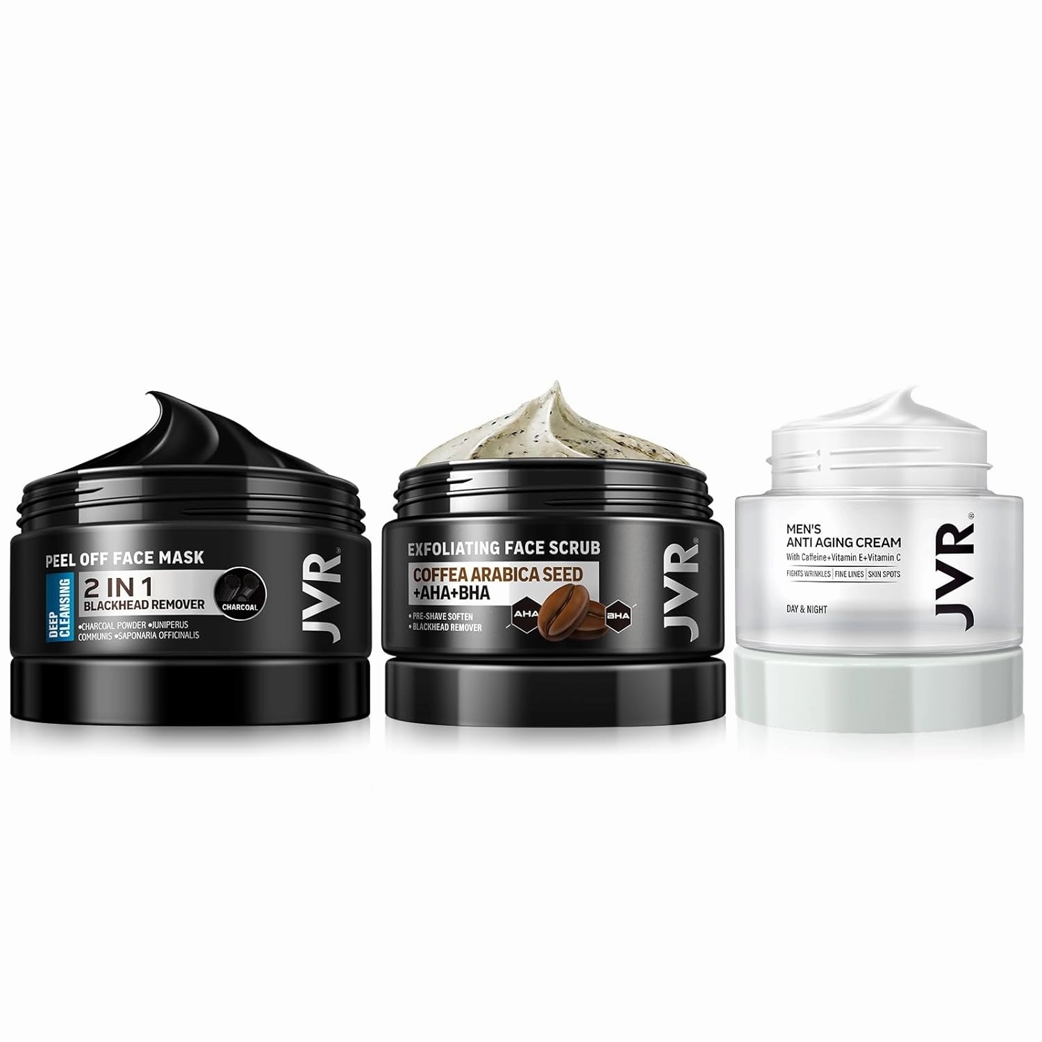 JVR Blackhead Remover Mask   Face Scrub for Men   Face Moisturizer Cream Anti Aging Cream, Charcoal Peel Off Black Mask, Facial Mask Purifying and Deep Cleansing for All Skin Types