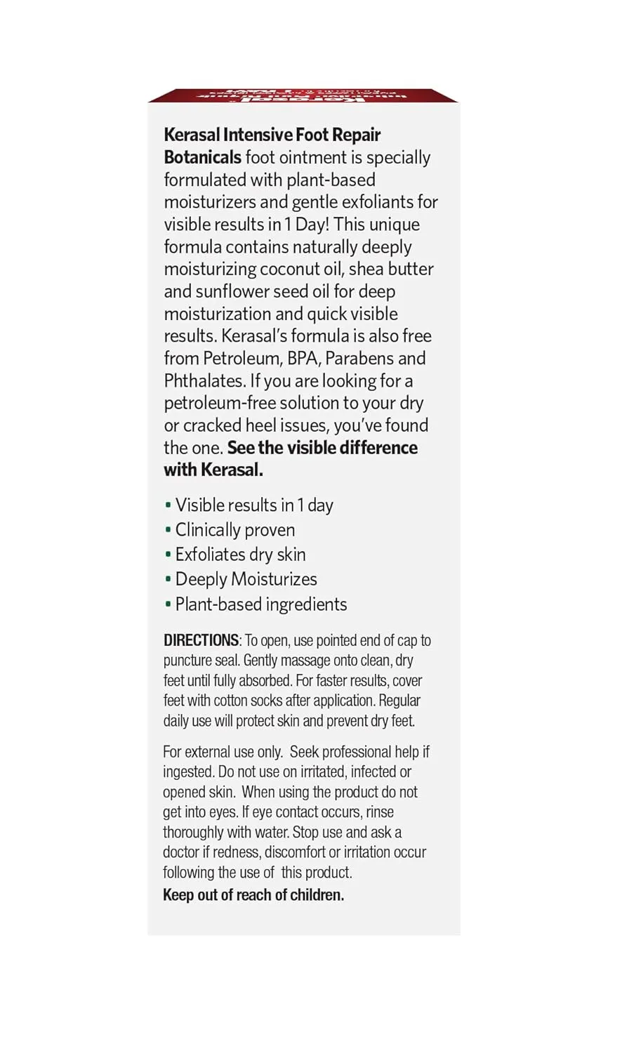 Kerasal Botanicals Intensive Foot Repair, Skin Healing Ointment for Cracked Heels and Dry Feet, 1 oz
