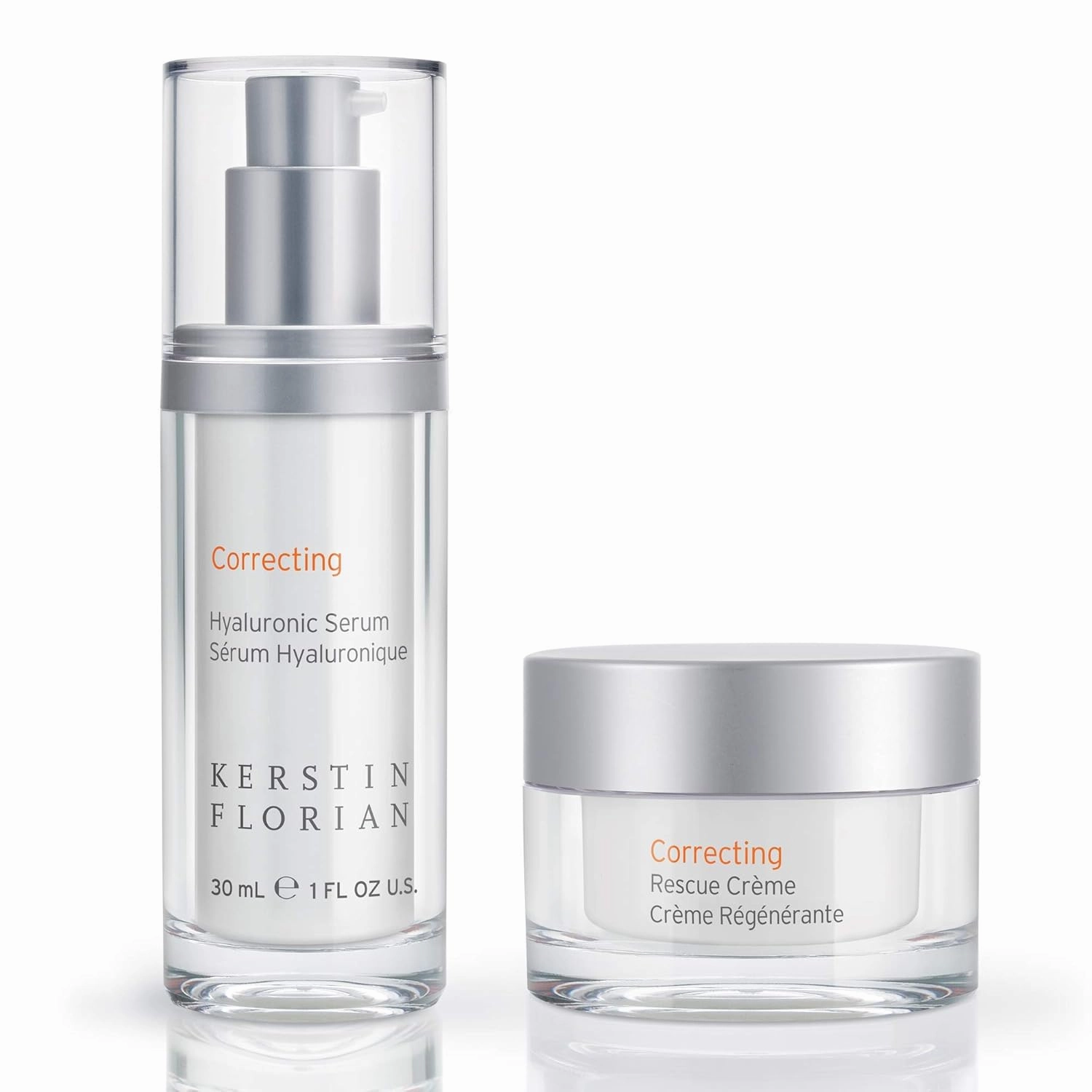 Kerstin Florian Correcting Hyaluronic Serum | Correcting Rescue Creme Set | Moisturizing Anti Aging Serum for Hydration | Healing Moisturizer with Shea Butter and Vitamin E Duo