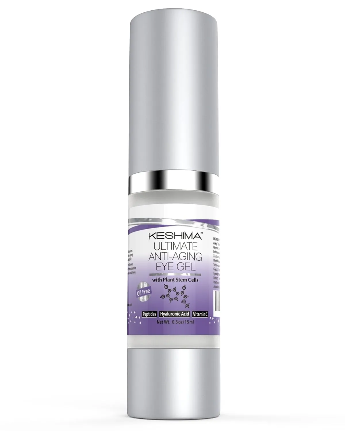 Keshima Eye Gel for Crow's Feet, Puffiness, Sagging Skin, Dark Circles and Wrinkles - Cream with Plant Stem Cells, Vitamin C, Hyaluronic Acid, Complex Peptides, Aloe, Green Tea - Oil Free