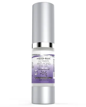 Keshima Eye Gel for Crow's Feet, Puffiness, Sagging Skin, Dark Circles and Wrinkles - Cream with Plant Stem Cells, Vitamin C, Hyaluronic Acid, Complex Peptides, Aloe, Green Tea - Oil Free