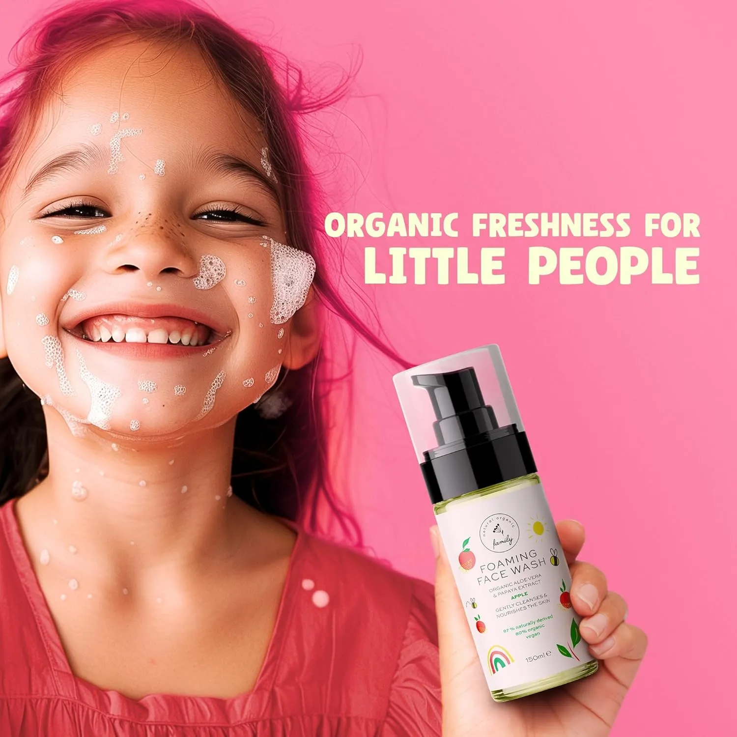 Kids Organic Foaming Face Wash - Natural Skincare for Teen Girls 10-12 - Hydrating Exfoliating & Non Toxic Moisturizer Soap for Tweens & Preteens