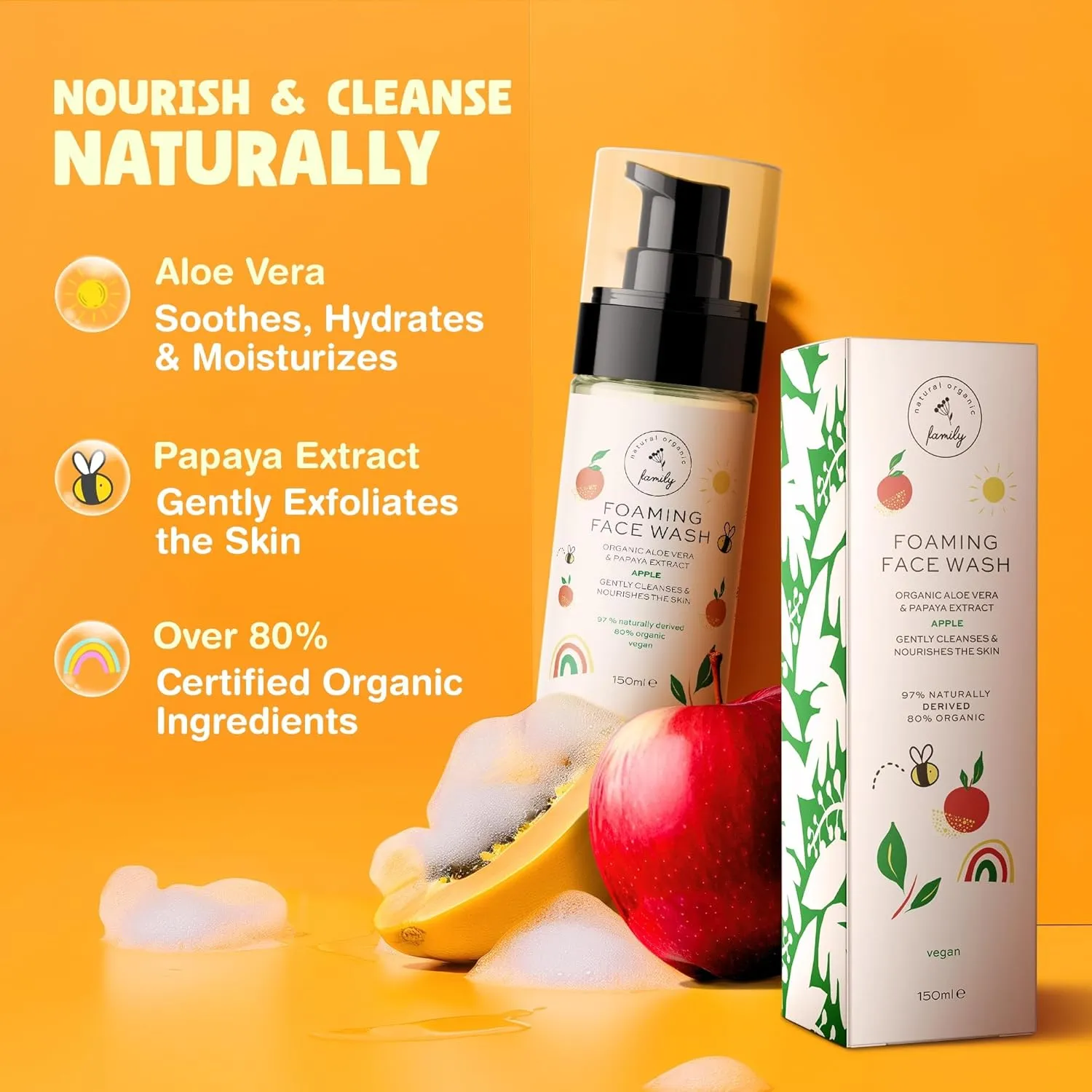 Kids Organic Foaming Face Wash - Natural Skincare for Teen Girls 10-12 - Hydrating Exfoliating & Non Toxic Moisturizer Soap for Tweens & Preteens