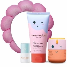 Kids Happy Morning DUO with Headband for Girls and Baby Lip Balm: Clean & Vegan Skin Care | Cloud Face Wash, SPF 20 Mineral Face Cream | Non-Toxic & Easy-to-Use