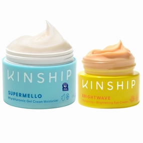 Kinship Supermello Gel Cream Moisturizer   Brightwave Vitamin C Eye Cream Bundle | Lightweight Hyaluronic Acid Face Lotion | Energizing   Brightening Reduce Dark Circles & Puffiness | All Skin Types