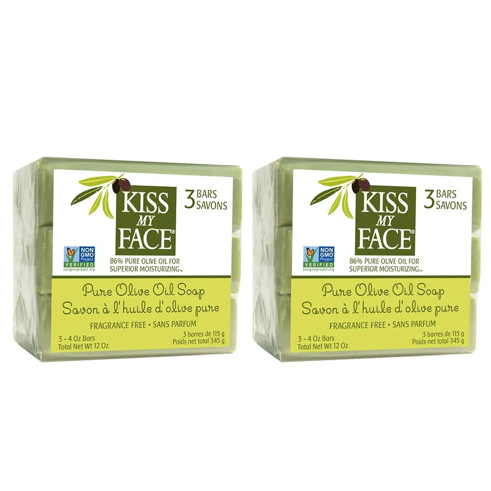 Kiss My Face Naked Pure Bar Soap, Olive Oil, 3 Count, 6 Bars Total