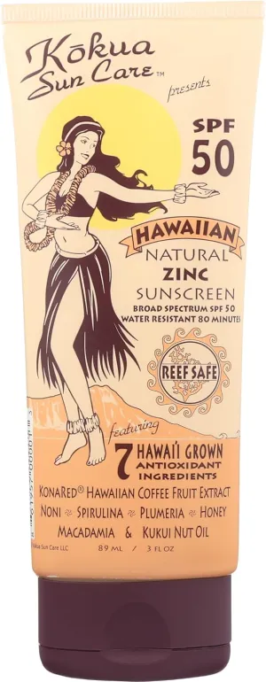 Kokua Sun Care SPF 50/80 Lotion Hawaiian Reef Safe Non Nano Zinc Oxide Sunscreen for Face & Body, Moisturizing Sun Protection Cream, Mineral Water Resistance, Cruelty Free, Natural Vegan Formula