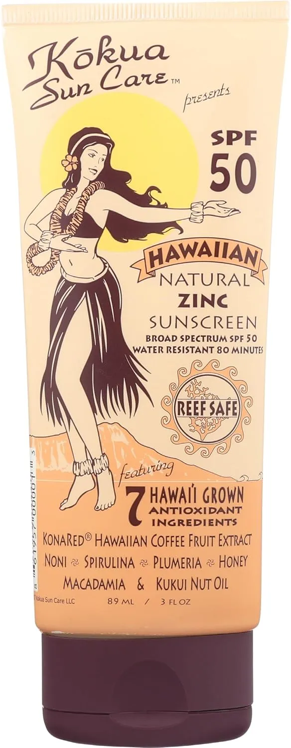 Kokua Sun Care SPF 50/80 Lotion Hawaiian Reef Safe Non Nano Zinc Oxide Sunscreen for Face & Body, Moisturizing Sun Protection Cream, Mineral Water Resistance, Cruelty Free, Natural Vegan Formula
