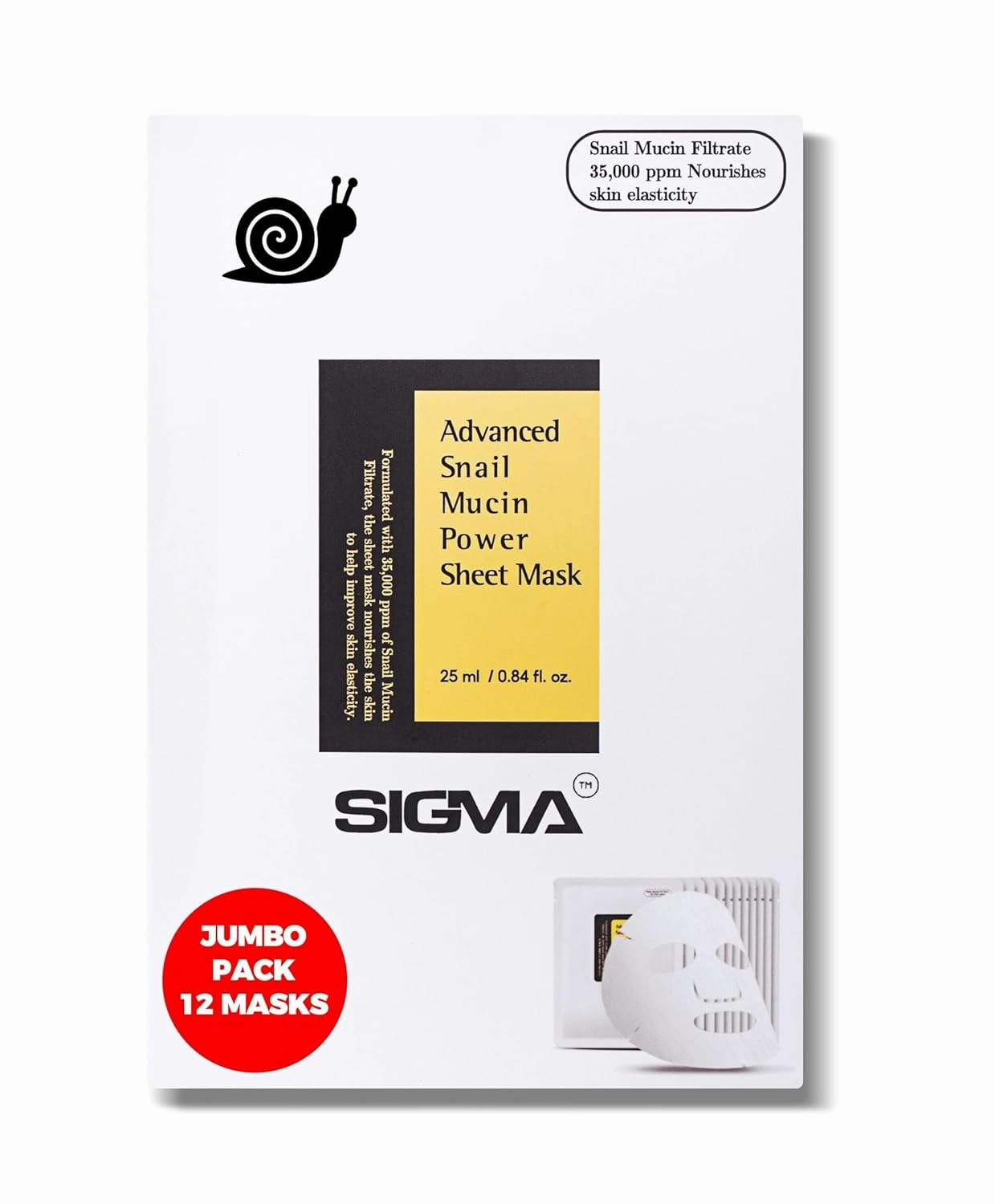 Korean Skin Care - Pack of 12 Snail Mucin Face Masks. Deep Moisturizing for Dry Treatment. Gentle on Sensitive Skin. No Parabens, No Sulfates, Never Tested on Animals