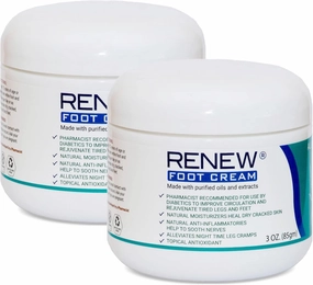 KPW Laboratories Renew Foot Cream for Dry Cracked Heels 2-Pack All-Natural Foot Care for Women & Men, Revitalizing Diabetic Foot Cream, Hydrating Foot Lotion for Dry Feet - Promotes Better Circulation