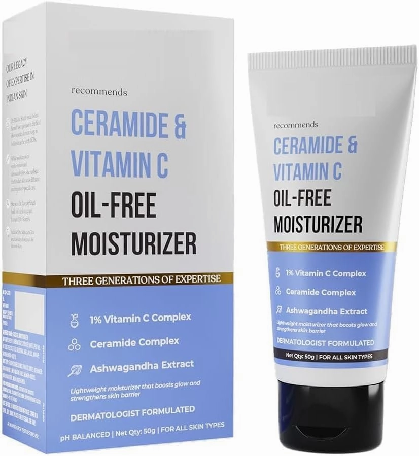 KRINAL Ceramide & Vitamin C Oil-Free Face Moisturizer | Enhances Glow & Strengthens Skin Barrier | Deeply Hydrates | Lightweight for All Skin Types | 1.76 Oz/50 g