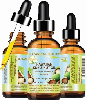 KUKUI NUT OIL 100% Pure Natural Virgin Unrefined Cold-Pressed Carrier Oil 4 Fl oz 120 ml for Face, Skin, Body, Hair, Lip, Nails. Rich in Vitamin E by Botanical Beauty
