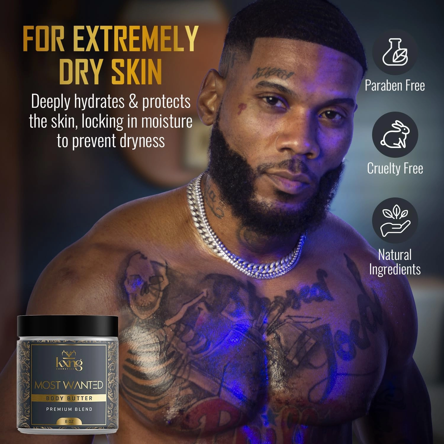 KXNG Cosmetics, Body Butter, Organic Skin Care for Men and Women, Body Moisturizer Lotions and Creams, Raw Shea Butter, Cocoa Butter, Mango, Coconut Oil, Hand, Foot, All Skin Types (Most Wanted XL)