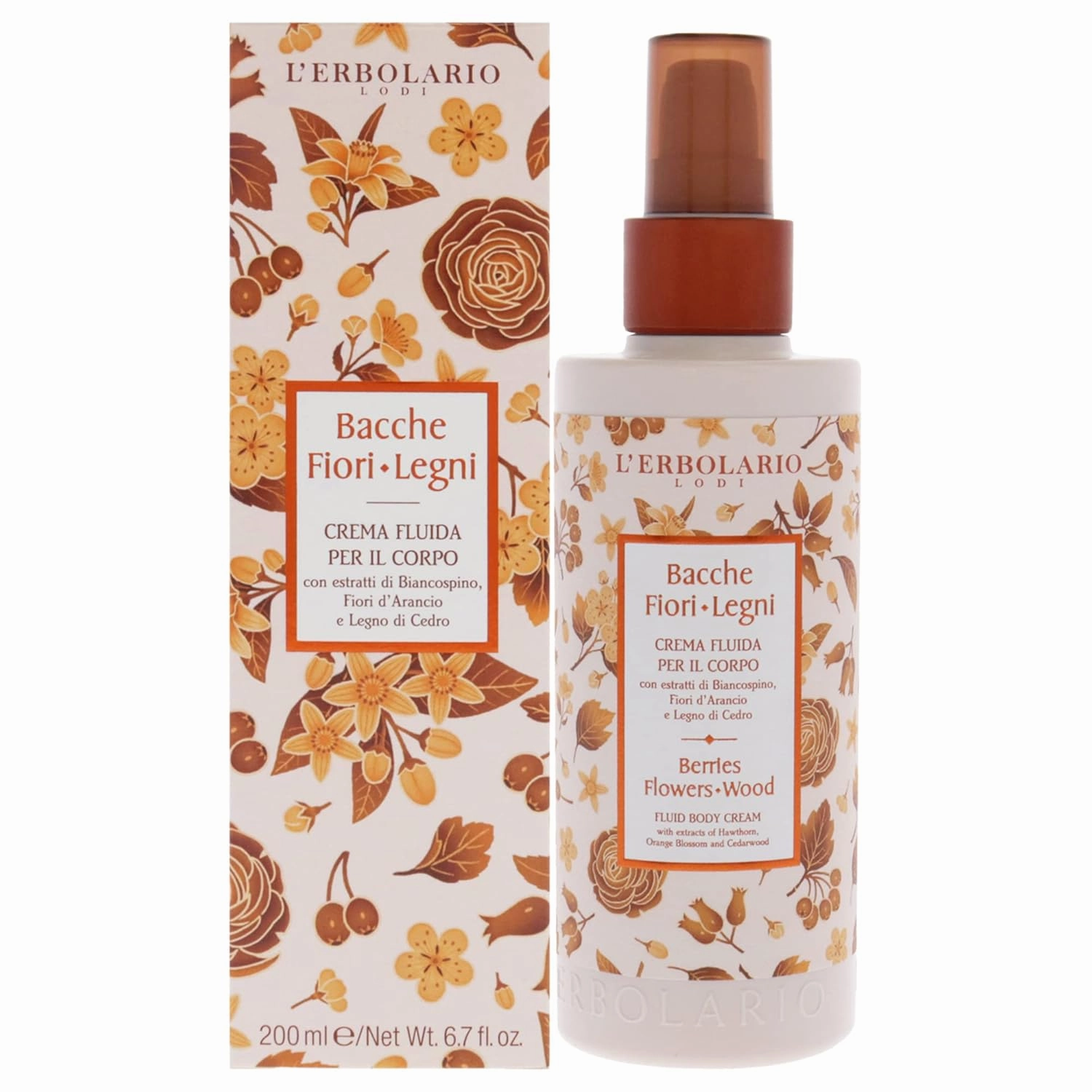 L'Erbolario Berries Flowers Wood Fluid Body Cream - Long Lasting Scented Body Cream for Women - Perfume Hydrating Body Moisturizer - Nourishing and Moisturizing Body Butter for Dry Skin - 6.7 oz