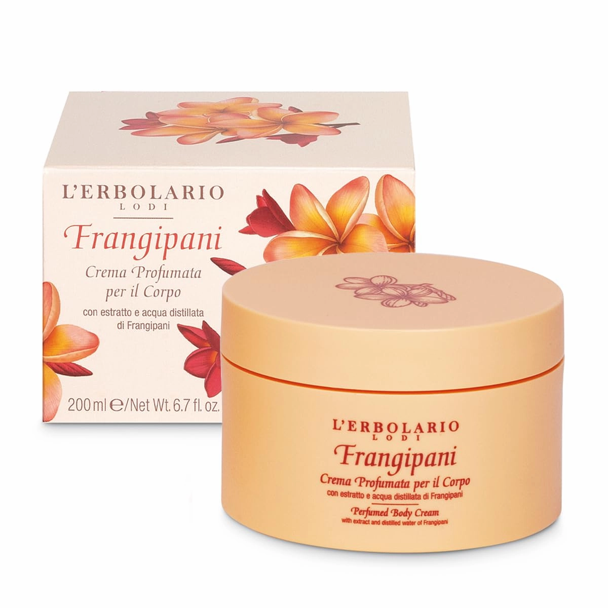 L'Erbolario Body Cream - Moisturizing Body Butter for Dry Skin - Prevents Skin Aging - Skin Care with Citrus and Floral Scent - Frangipani - 6.7 oz