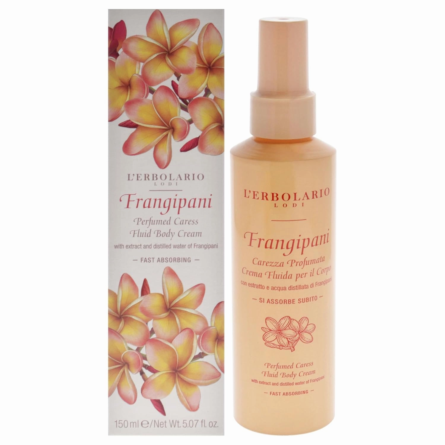 L'Erbolario Perfumed Caress Fluid Body Cream – Moisturizing Body Butter – Fast-Absorbing, Softening Skin Care with Coconut Oil - Frangipani – 5.07 oz