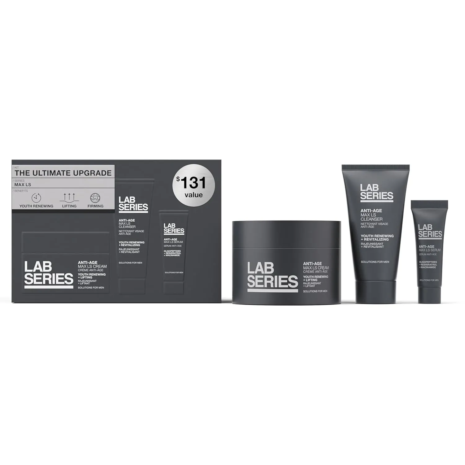 Lab Series Max LS Men's Skincare Set - Essential Skin Care Routine Kit Includes Anti Aging Face Moisturizer - Foaming Face Wash - Face Serum for Men