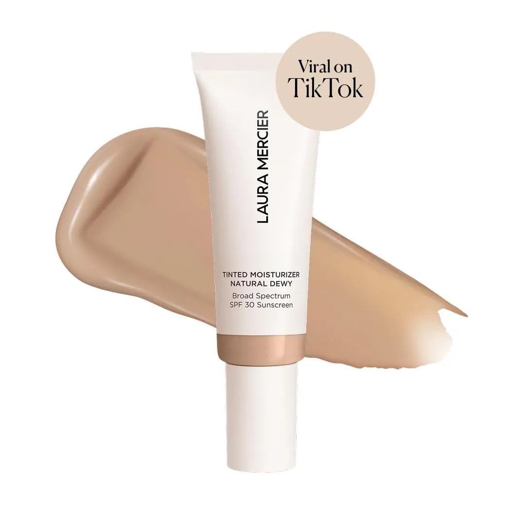 Laura Mercier Tinted Moisturizer Natural Dewy with SPF 30: 24HR  Hydration, Long Lasting, Sheer to Light, Buildable Coverage, Dewy Finish, Improve Skin Tone and Texture, Skin Tint