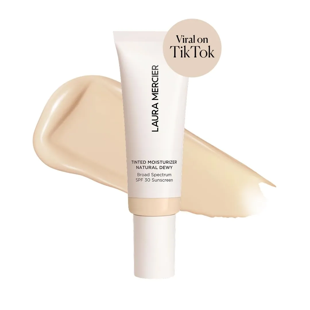 Laura Mercier Tinted Moisturizer Natural Dewy with SPF 30: 24HR  Hydration, Long Lasting, Sheer to Light, Buildable Coverage, Dewy Finish, Improve Skin Tone and Texture, Skin Tint
