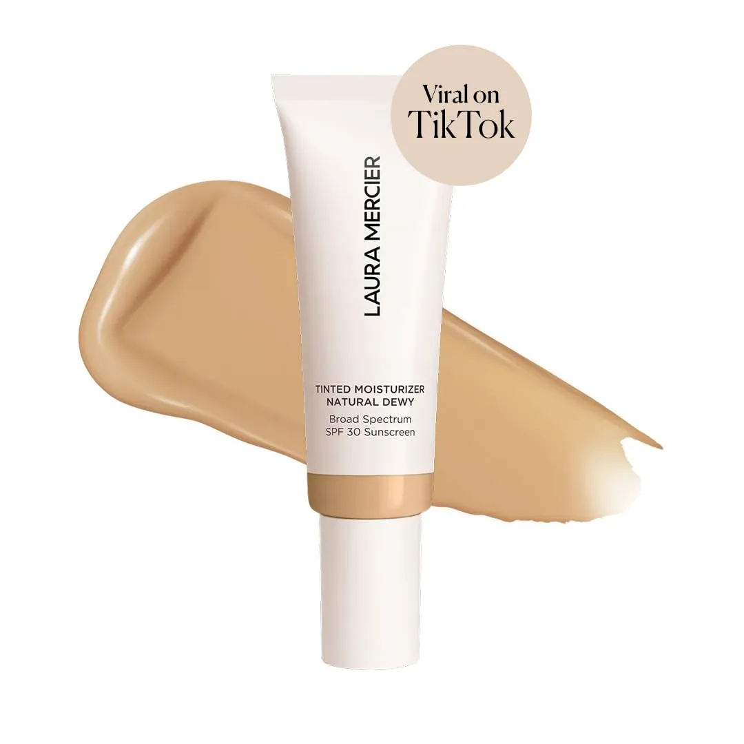 Laura Mercier Tinted Moisturizer Natural Dewy with SPF 30: 24HR  Hydration, Long Lasting, Sheer to Light, Buildable Coverage, Dewy Finish, Improve Skin Tone and Texture, Skin Tint