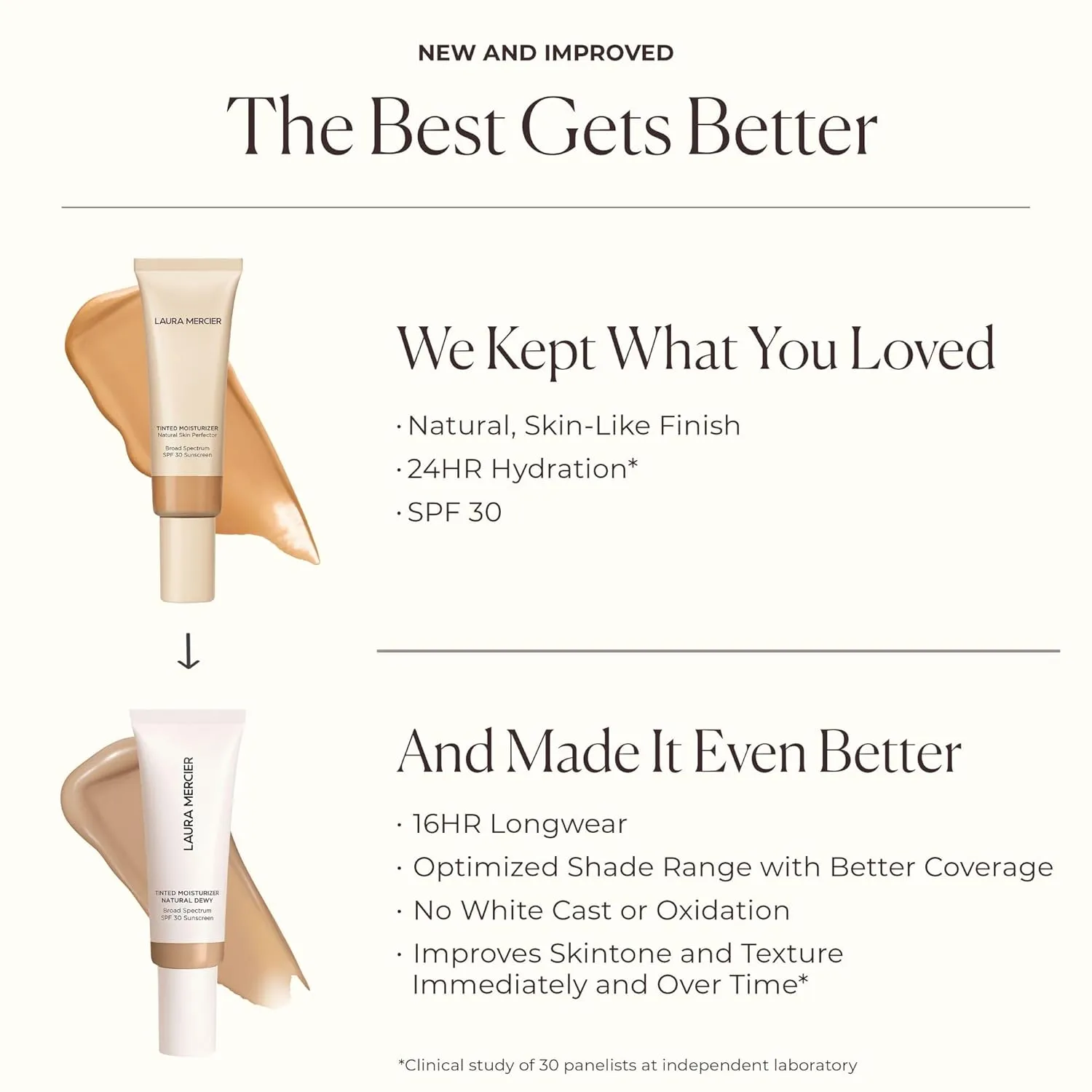 Laura Mercier Tinted Moisturizer Natural Dewy with SPF 30: 24HR  Hydration, Long Lasting, Sheer to Light, Buildable Coverage, Dewy Finish, Improve Skin Tone and Texture, Skin Tint
