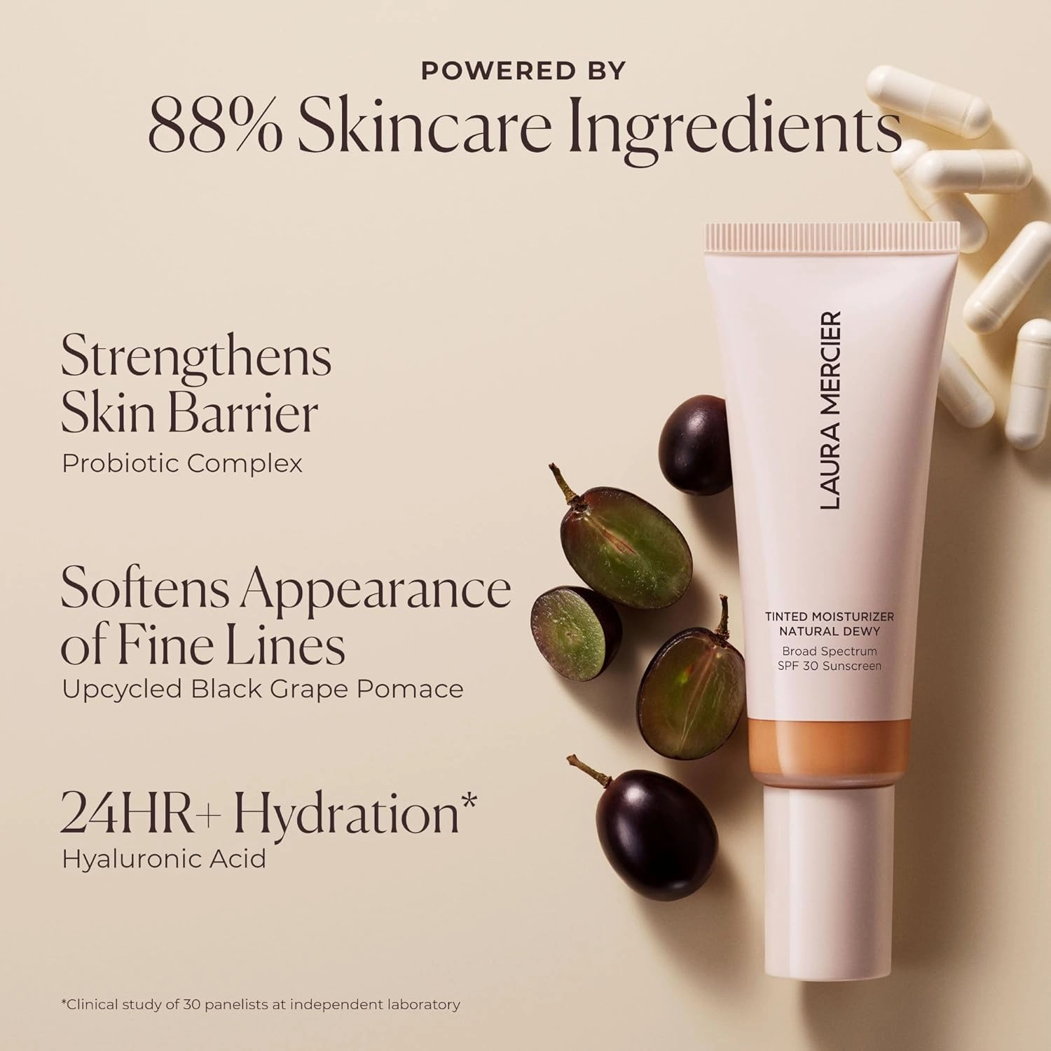Laura Mercier Tinted Moisturizer Natural Dewy with SPF 30: 24HR  Hydration, Long Lasting, Sheer to Light, Buildable Coverage, Dewy Finish, Improve Skin Tone and Texture, Skin Tint