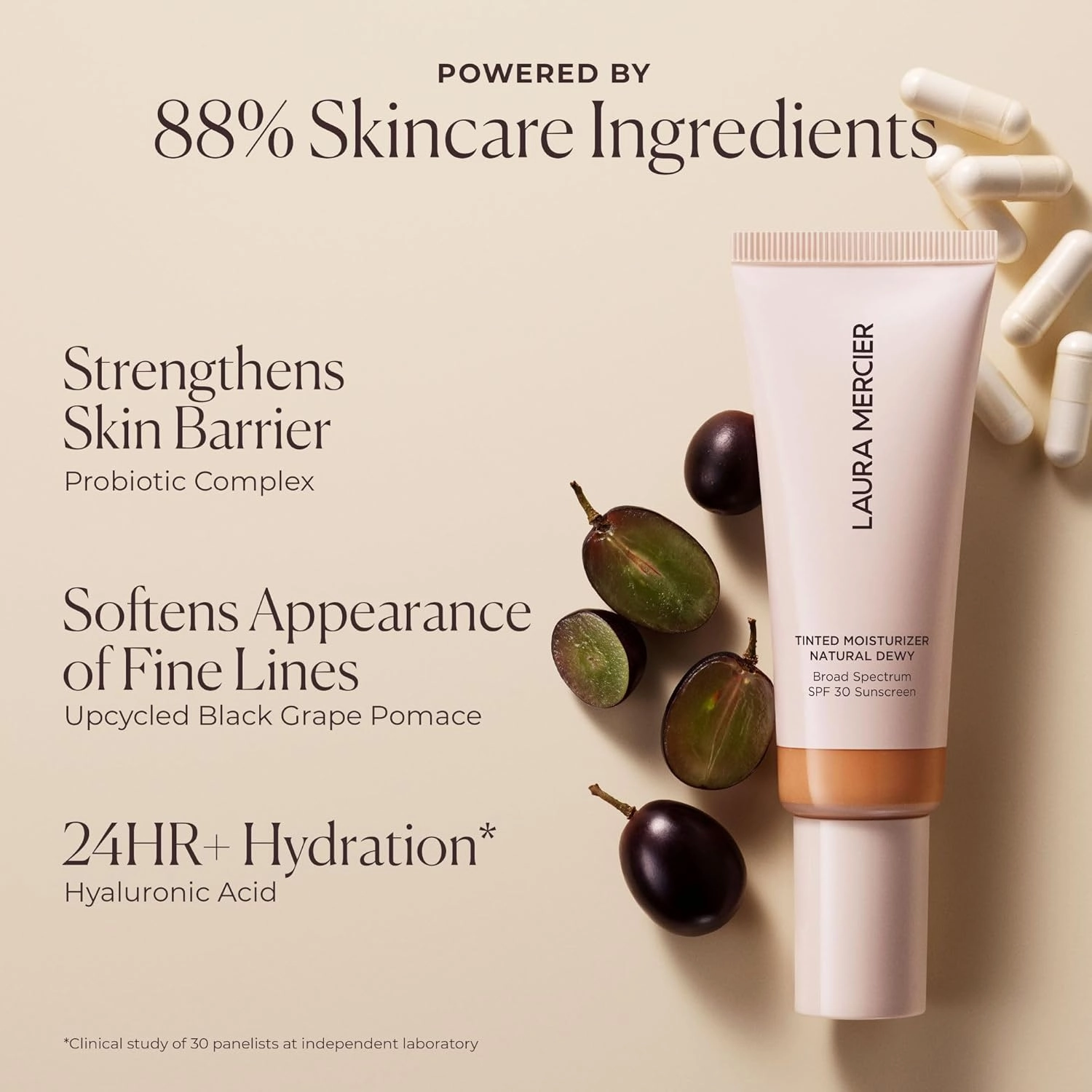 Laura Mercier Tinted Moisturizer Natural Dewy with SPF 30: 24HR  Hydration, Long Lasting, Sheer to Light, Buildable Coverage, Dewy Finish, Improve Skin Tone and Texture, Skin Tint