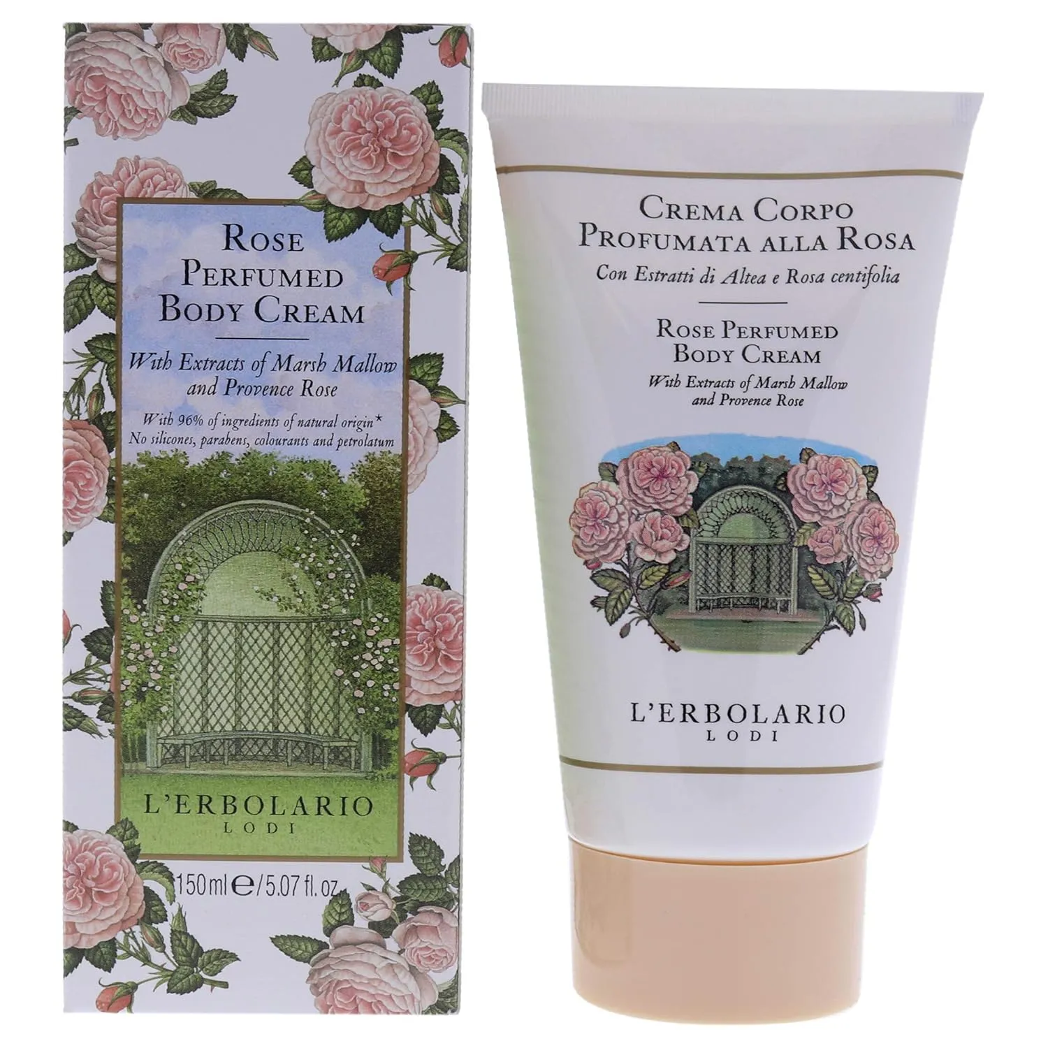 L'Erbolario Body Cream – Moisturizing Body Butter with Marsh Mallow and Provence Rose – Nourishing Skin Care with Floral Amber Scent – Rose - 5.1 oz
