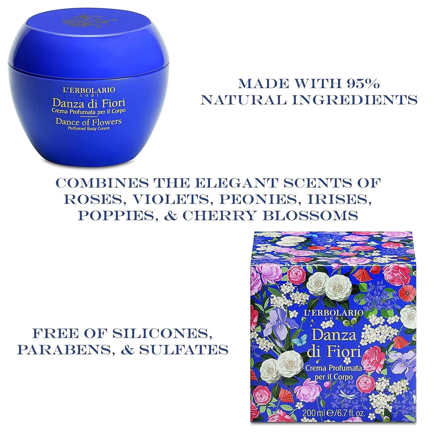 L'Erbolario Perfumed Body Cream – Moisturizing Body Butter – Nourishing Floral Blend – Softening Skin Care with Camellia – Dance of Flowers - 6.7 oz
