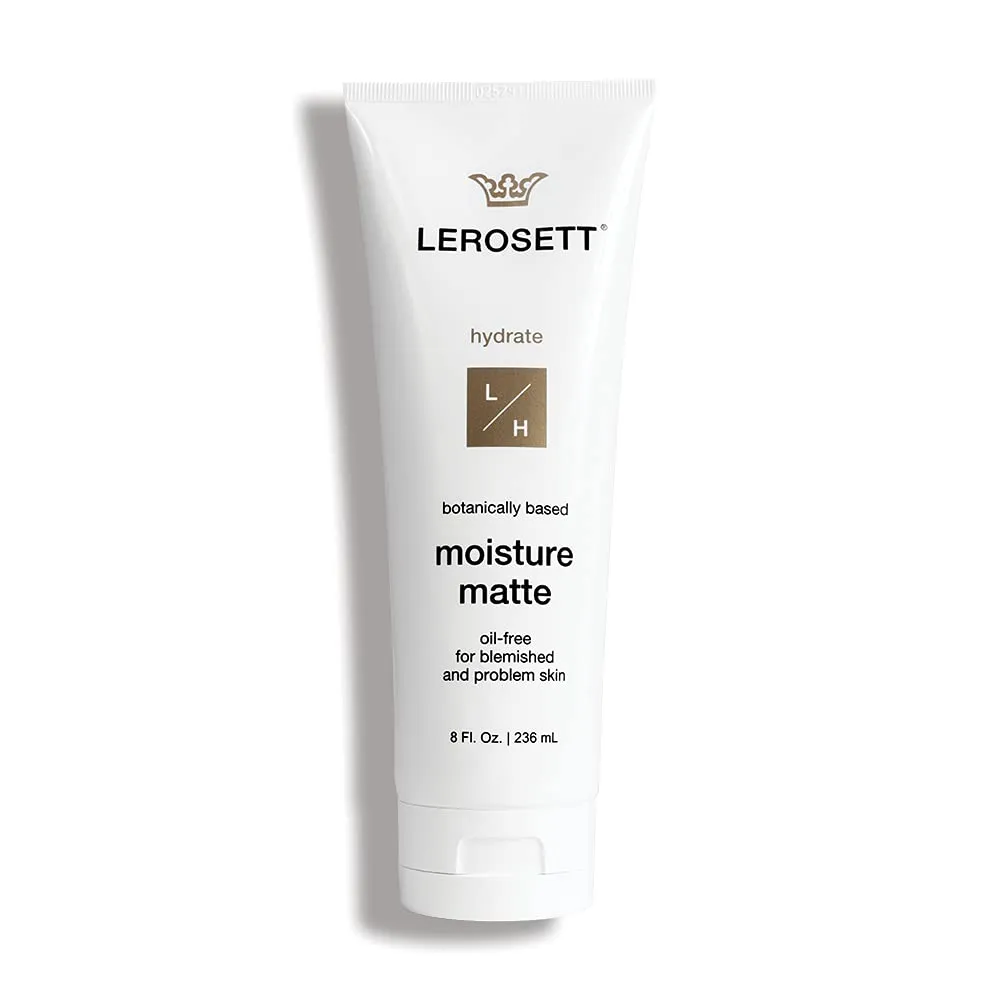LEROSETT Moisture Matte Oil-Free Moisturizer for Acne, Oily & Sensitive Skin, Lightweight & Aloe-Based with Vit-B5   7 Soothing Herbals. Shine-Free. Non-comedogenic. Vegan. Fragrance-Free 8 oz