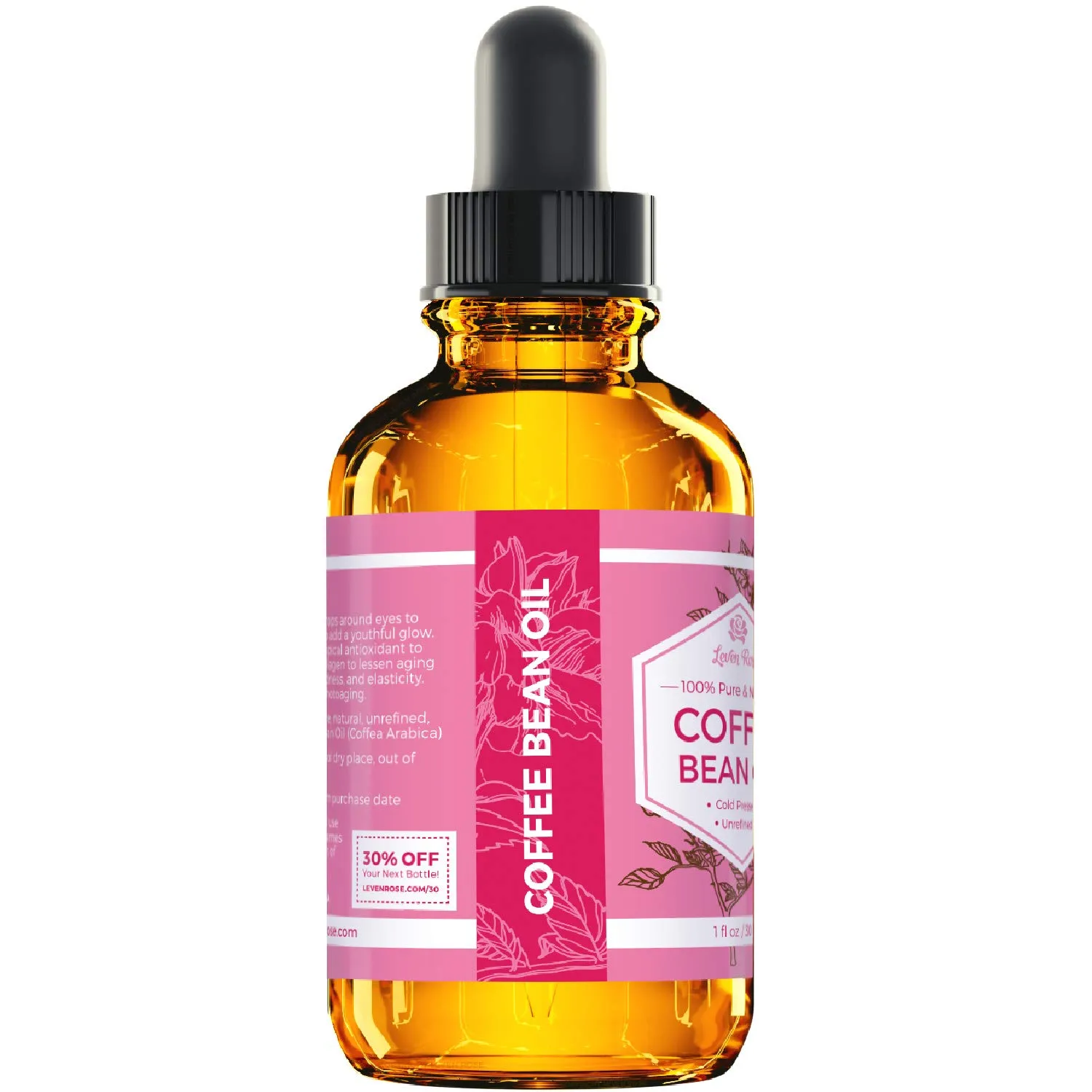Leven Rose Coffee Bean Oil 1 oz - 100% Natural Cold Pressed Oil - Unrefined Coffee Oil for Skin and Hair