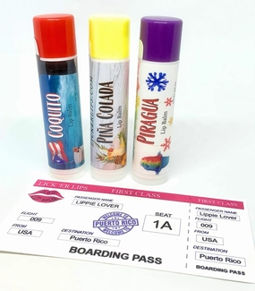 Lickerlips World Flavors Lip Balm (Puerto Rico) Pack | Coquito Pina Colada Piragua Flavors | Beeswax Avocado Butter Jojoba Hempseed Oils Vitamin E | 3 tubes (4 grams each) in retro Suitcase