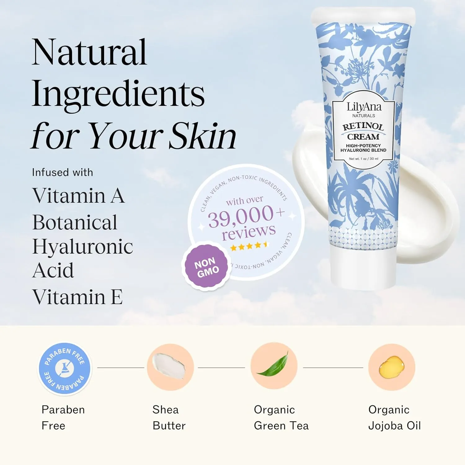 LilyAna Naturals Anti Aging Retinol Face Cream for Women – Wrinkle & Neck Cream for Firming, Retinol Moisturizer for Face with Hyaluronic Acid, Hydrating Night Cream for Fine Lines, Collagen Boost