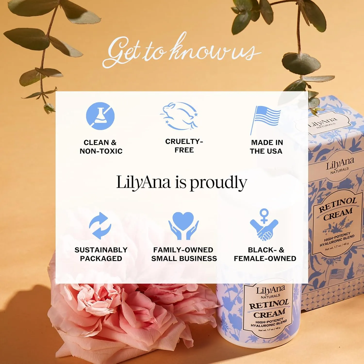 LilyAna Naturals Anti Aging Retinol Face Cream for Women – Wrinkle & Neck Cream for Firming, Retinol Moisturizer for Face with Hyaluronic Acid, Hydrating Night Cream for Fine Lines, Collagen Boost