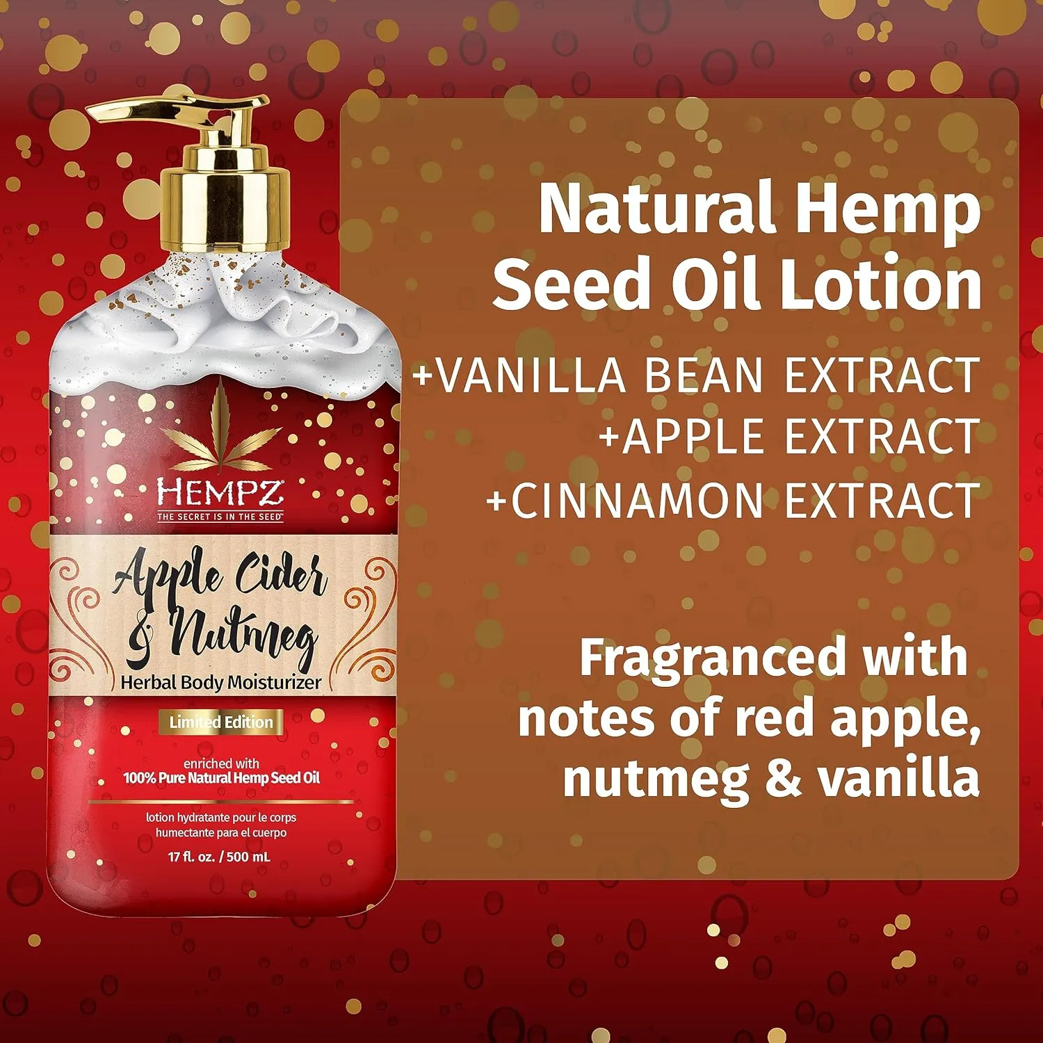 Limited Edition Apple Cider & Nutmeg Herbal Moisturizing Body Lotion (17 oz) – Fall Scented Body Lotion for Women or Men with Dry or Sensitive Skin - Hydrating Moisturizer for Daily Radiance