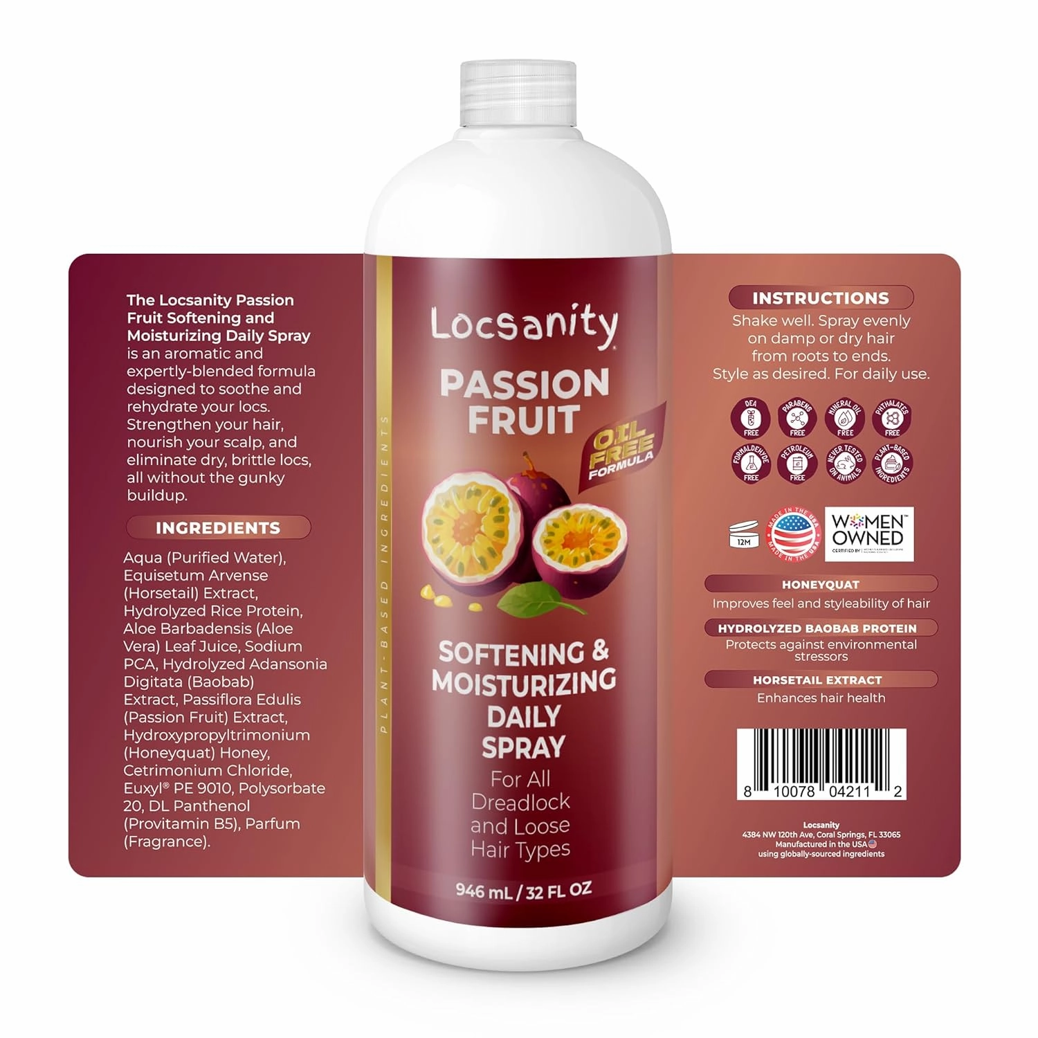Locsanity Daily Moisturizing Spray for Dull, Dry Locs – Jumbo Size Passion Fruit Hair and Scalp Moisturizer for Dreadlocks, Sisterlocks, Microlocks, Braids to Control Oil and Frizz (32 fl oz)